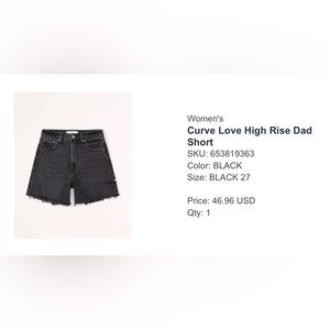 Abercrombie Curve Love High Rise Dad Short, Black, Size 27